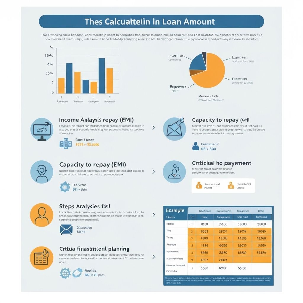 Ideal Loan Amount Calculation Guide - Step-by-step visual guide showing income analysis, EMI capacity calculation, and loan amount determination