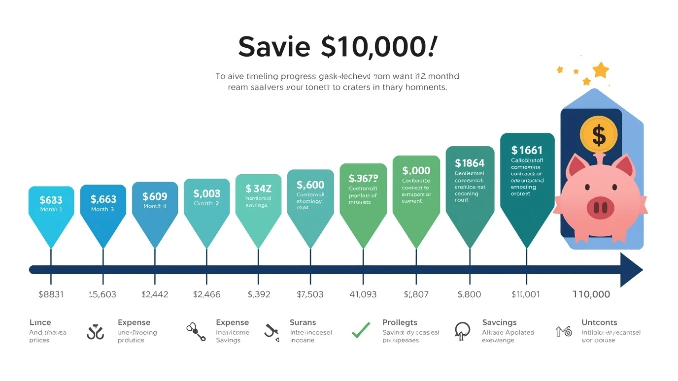 12-month timeline to save $10,000 - Monthly savings milestones and strategies